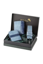 Polo Air Boxed Sports Navy Blue Men's Wallet Belt Card Holder Set