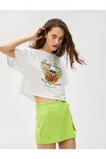 Koton Crop T-Shirt Printed Short Sleeve Crew Neck Cotton