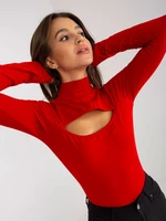 Basic red blouse with turtleneck and neckline