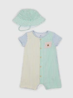 Set of children's striped jumpsuit and hat in yellow, green and blue GAP