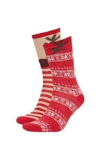 DEFACTO Women's Christmas Themed Cotton 2-Piece Long Socks