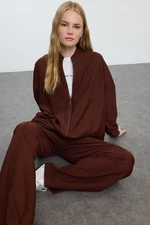 Trendyol Brown Oversize Textured Tracksuit Set