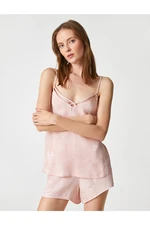 Koton Satin Pajama Top with Straps Viscose Jacquard Piping Detailed.