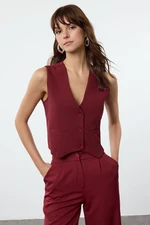 Trendyol Claret Red Buttoned Crop Woven Vest