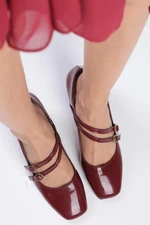 Mio Gusto Beatrice Claret Red Color Patent Leather Flat Toe Women's High Heel Shoes