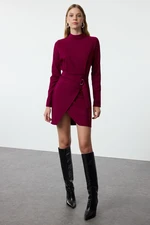 Trendyol Purple Belted A-Line High Collar Mini Woven Dress