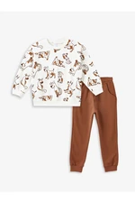 LC Waikiki Crew Neck Printed Baby Boy Sweatshirt and Tracksuit Bottom 2-Piece Set