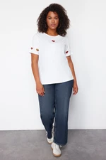 Trendyol Curve 100% Cotton T-Shirt with White Cut Out Detail and Colorful Heart Embroidery