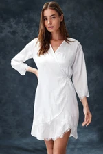 Trendyol Bride White Satin Lace and Tie Detailed Woven Dressing Gown