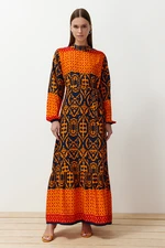 Trendyol Orange Paisley Patterned Viscose Dress