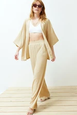 Trendyol Stone Relaxed/Comfortable Cut Knitted Kimona Trousers Top-Bottom Set