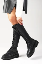 Mio Gusto Raquel Lacquered And Zippered Thin Women's Boots Boots With Fur Lined Thick Soled