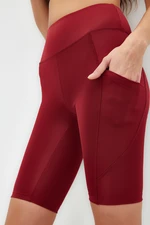 Trendyol Burgundy Restorer High Waist Pocket Detailed Knitted Sport Biker/Cyclist/Short Leggings