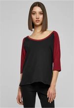 Women's 3/4 contrast raglan t-shirt blk/burgundy