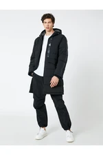 Koton Long Coat Anorak Hooded Pocket Stripe Printed