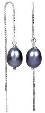 JwL Luxury Pearls Stříbrné řetízkové náušnice s kovově modrou perlou JL0207