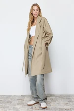 Trendyol Light Khaki Oversize Belted Water Repellent Long Trench Coat