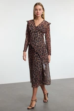 Trendyol Multi-Colored Leopard Print Lined Chiffon Woven Dress