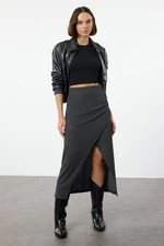 Trendyol Black Double Breasted Textured Gathered/Draped Detailed Midi Skirt