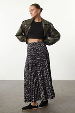 Trendyol Dark Brown Pleated Leopard Printed Stretchy Knitted Skirt