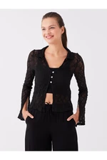 LC Waikiki Women's V-Neck Lace Long Sleeve Cardigan