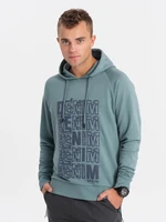 Ombre Men's non-stretch kangaroo sweatshirt with hood and print - turquoise