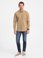 Ombre Men's REGILAR FIT cotton shirt with pocket - light brown