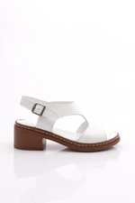 DGN 303 Women's Open Sided Sandals Genuine Leather White Tan