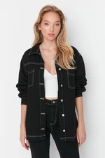 Trendyol Denim Shirt Jacket with Contrast Stitching in Black