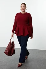 Trendyol Curve Claret Red Ribbed Hem Flounced Knitwear Blouse