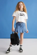 GRIMELANGE BITTEN-GRM24024 Girls Black T-Shirt with 100% cotton printed and contrast color collar short sleev