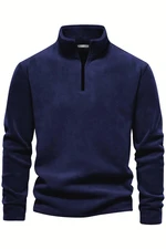 49143 Dewberry Half Zipper Stand Collar Mens Fleece-NAVY