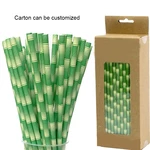 50pcs/lot New Green Bamboo Paper Straws Happy Birthday Wedding Decorative Event Tropical Party Supplies Drinking Straw