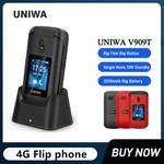 UNIWA V909T Global 4G Flip Phones Big Push-Button Dual Screen 0.3mp Camera 2250mAh FM Radio Russian Hebrew Keyboard Mobile Phone