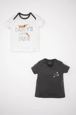 DEFACTO Baby Boy Newborn Envelope Collar Dog Printed Combed Cotton 2-Piece Short Sleeve T-Shirt C9629a524sm