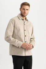 DEFACTO Relax Fit Polo Collar Wool Look Buttoned Pocket Long Sleeve Shirt Jacket