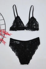 Trendyol Black Lace Piping Detailed Rope Strapless Knitted Underwear Set