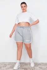 Trendyol Curve Gray Printed Piping Detailed Knitted Shorts & Bermuda