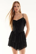 Trendyol Black A-Line Ruffled Woven Chiffon Short Dress