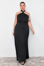 Trendyol Curve Black Halter Neck Satin Maxi/Long Length Plus Size Dress