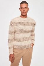 Trendyol Beige Regular Crew Neck Striped Knitwear Sweater