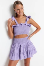 Trendyol Lilac Woven Frilled Blouse and Skirt Set