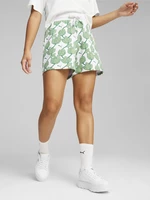 Bielo-zelené dámske vzorované teplákové kraťasy Puma ESS+ Blossom 5" AOP Shorts TR