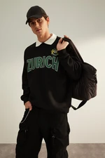 Trendyol Limited Edition Black Oversize/Wide Cut Printed Fleece Inside/Warm Sweatshirt