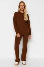 Trendyol Brown Soft Textured Basic Knitwear Two Piece Set