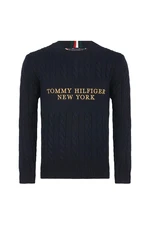 Tommy Hilfiger Sveter - GRAPHIC CABLE SWEATER tmavomodrý