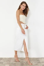 Trendyol White Front Buttoned Slit Midi Denim Skirt