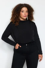 Trendyol Curve Black Padded Sleeve Knitted Blouse