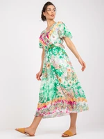 Green printed midi dress with short sleeves