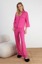 Trendyol Fuchsia Piping Viscose Shirt-Pants Woven Pajamas Set